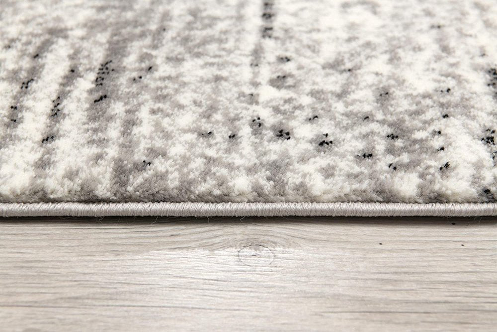 10' Gray And Ivory Abstract Shag Runner Rug