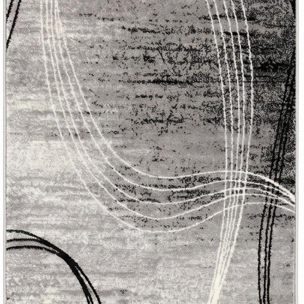 15' Gray And Ivory Abstract Shag Runner Rug
