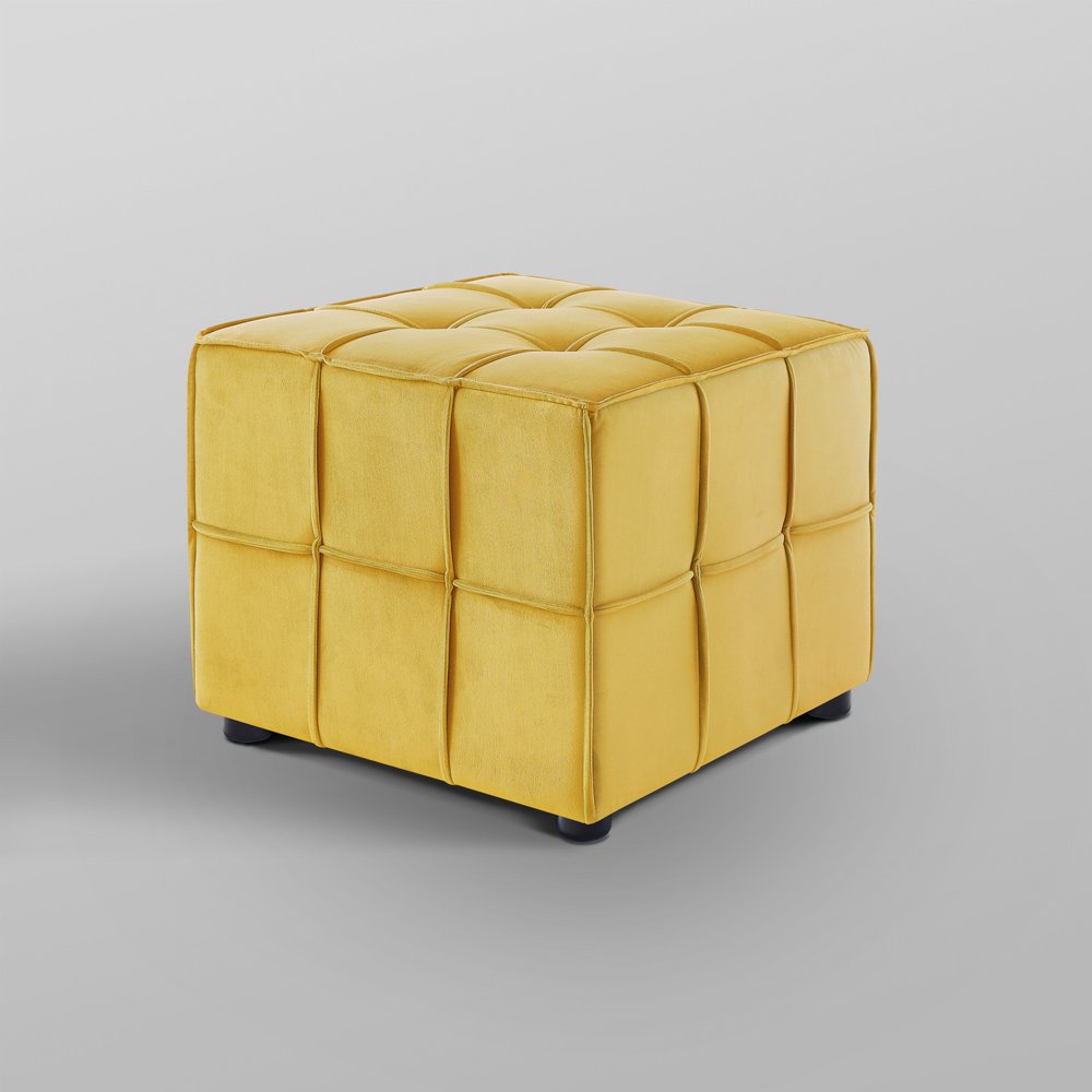 22" Light Gray Velvet And Black Cube Ottoman