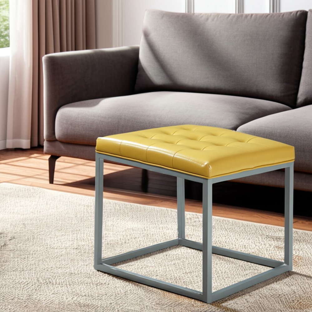 18" Purple Faux Leather And Gray Cube Ottoman
