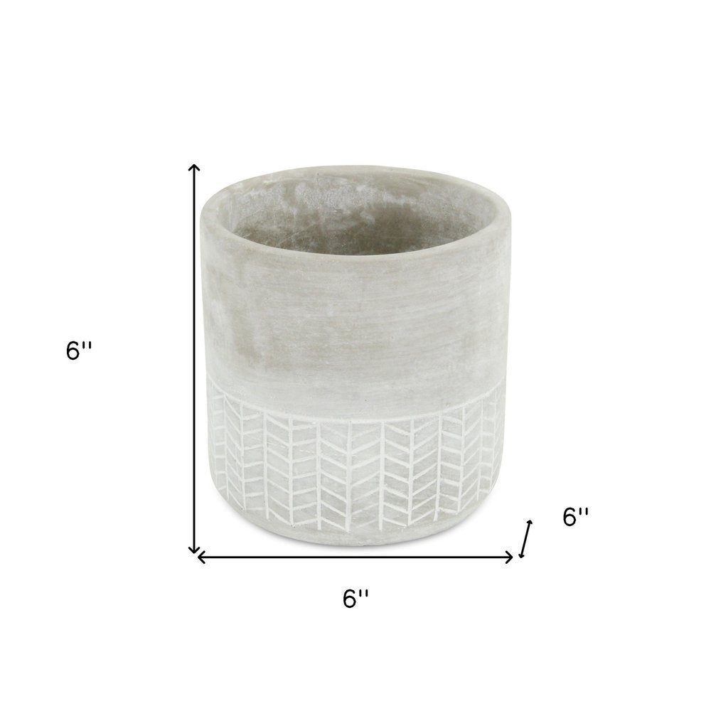 6" Light Gray Geometric Cement Indoor Outdoor Round Pot Planter