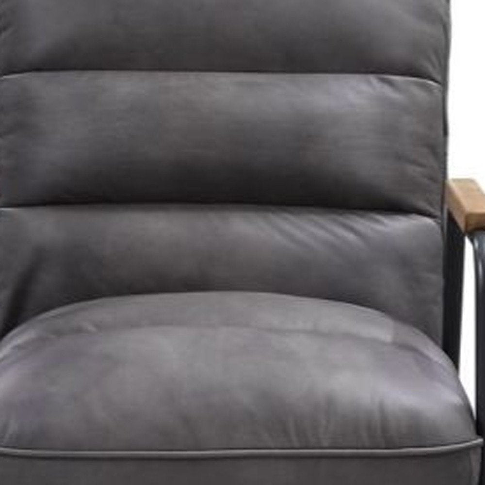 26" Gray and Black Top Grain Leather Tufted Lounge Chair