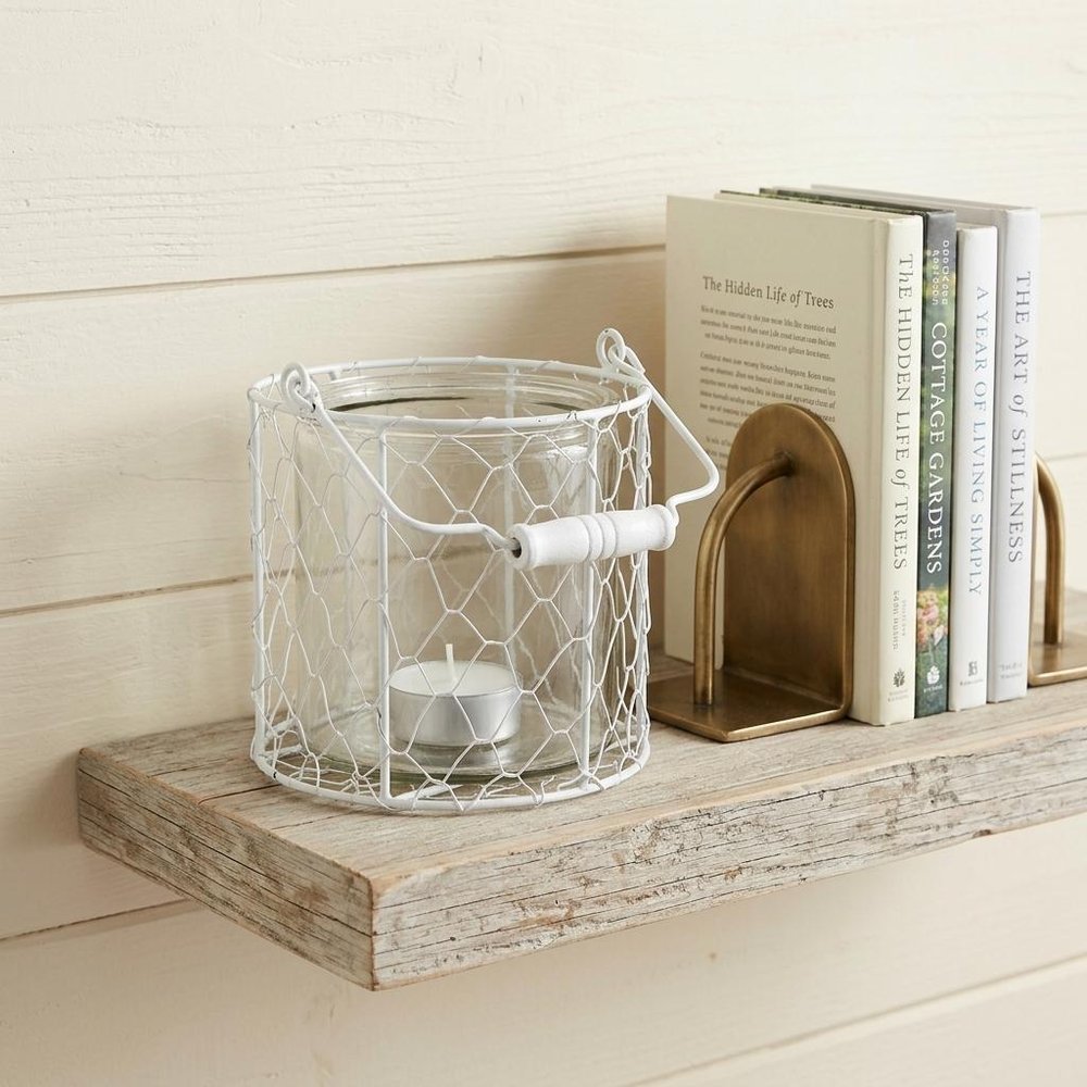 5" White Metal Tabletop Lantern Candle Holder
