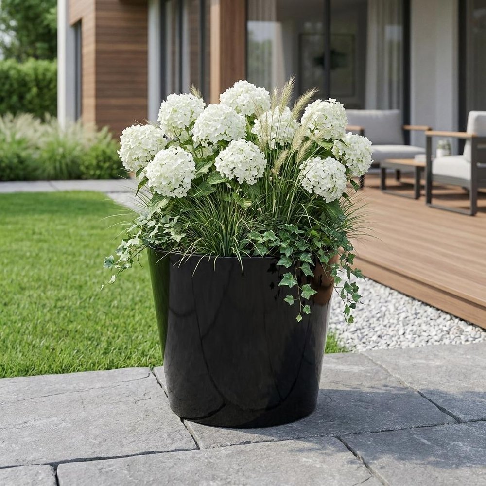 9" Black Recycled Plastic Indoor Outdoor Round Pot Planter