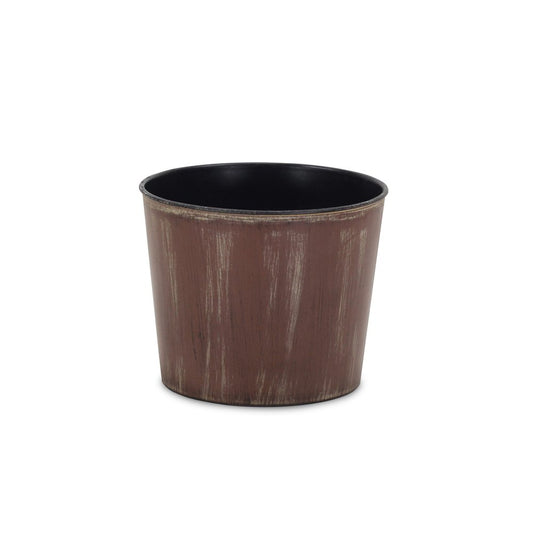 7" Brown and Ivory Textural Tone On Tone Recycled Plastic Indoor Outdoor Round Pot Planter
