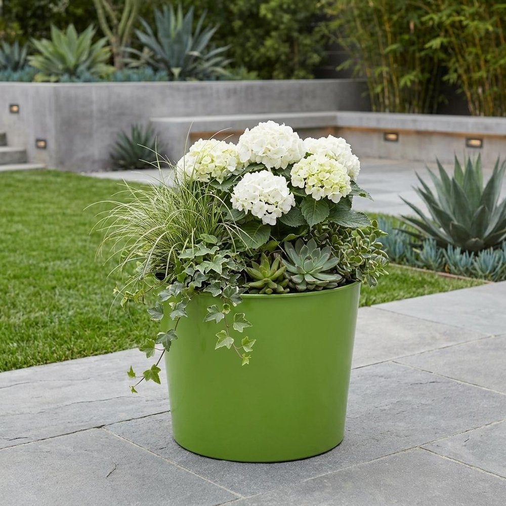 7" Lime Green Recycled Plastic Indoor Outdoor Round Pot Planter
