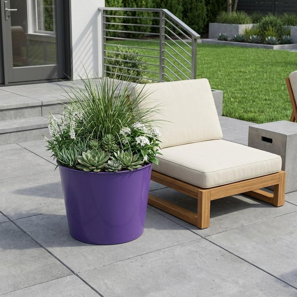 7" Navy Blue Recycled Plastic Indoor Outdoor Round Pot Planter