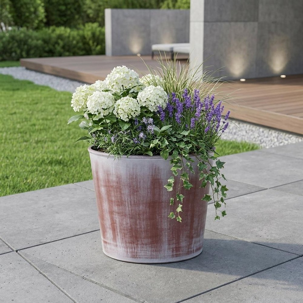 6" Brown and Ivory Textural Tone On Tone Recycled Plastic Indoor Outdoor Round Pot Planter