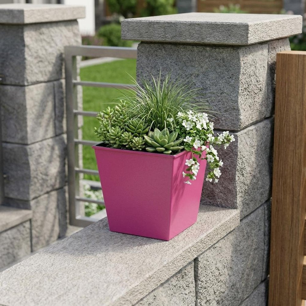 5" Hot Pink Recycled Plastic Indoor Outdoor Square Pot Planter
