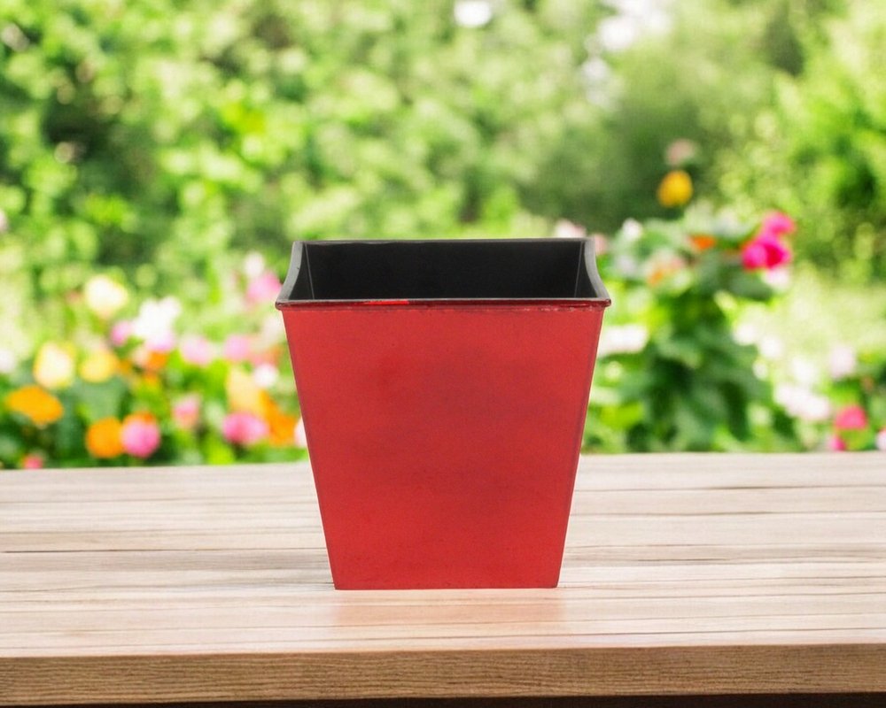 5" Red Recycled Plastic Indoor Outdoor Square Pot Planter