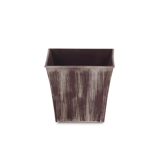 7" Brown and Ivory Textural Tone On Tone Recycled Plastic Indoor Outdoor Square Pot Planter