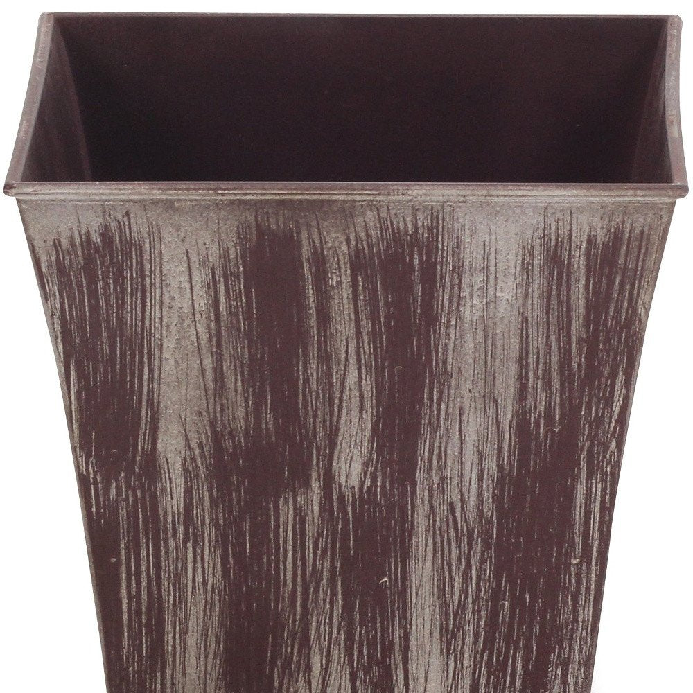 7" Brown and Ivory Textural Tone On Tone Recycled Plastic Indoor Outdoor Square Pot Planter