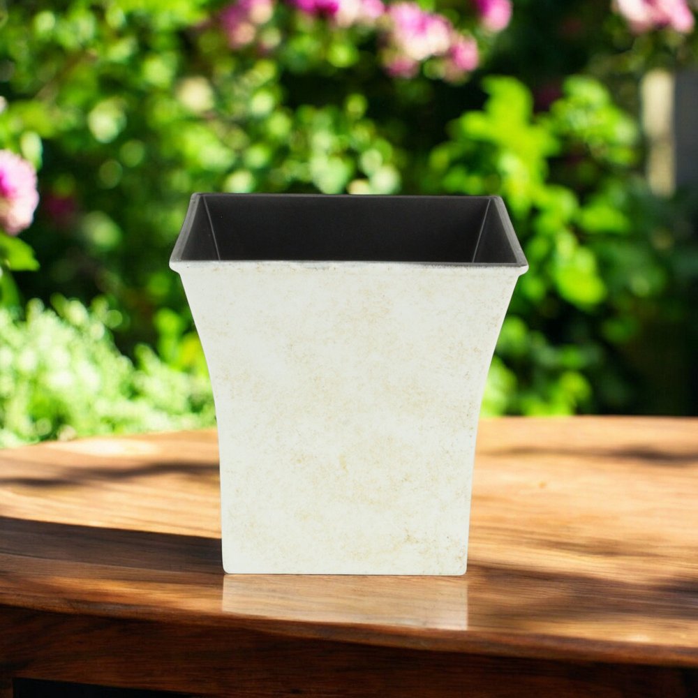 7" Cream Recycled Plastic Indoor Outdoor Square Pot Planter