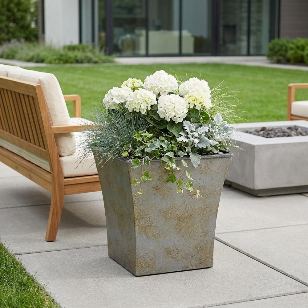 7" Gray Recycled Plastic Indoor Outdoor Square Pot Planter