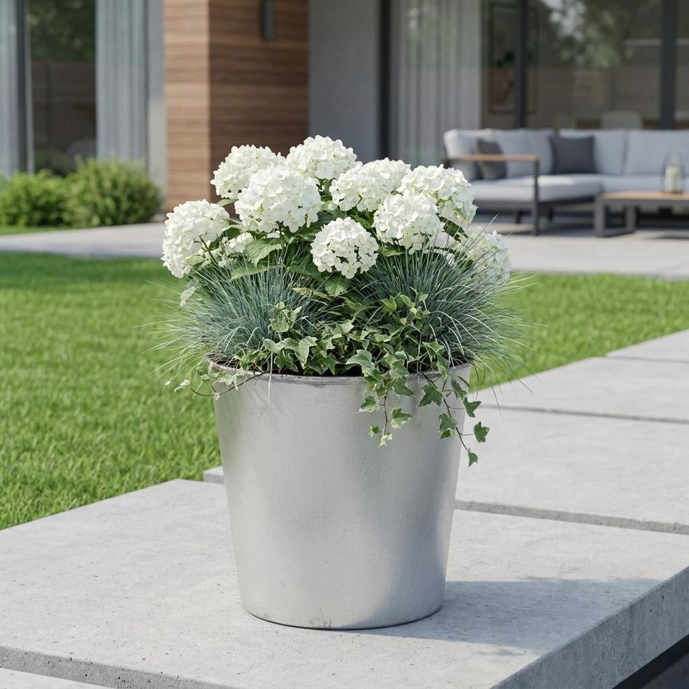 5" Silver Recycled Plastic Indoor Outdoor Round Pot Planter