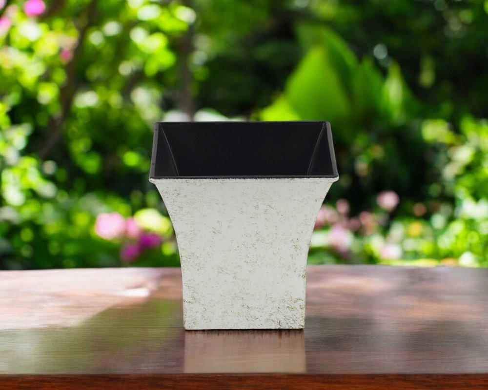 5" Cream Recycled Plastic Indoor Outdoor Square Pot Planter