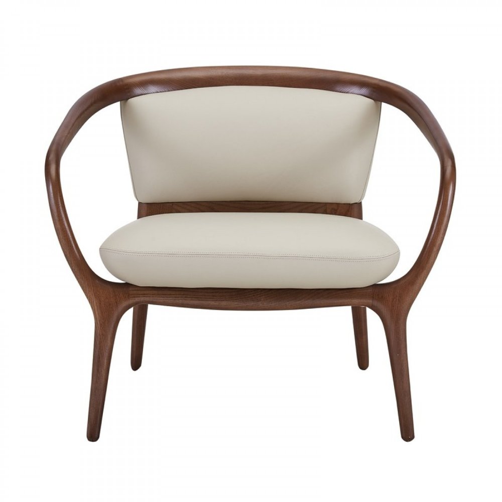 30" Beige And Brown Faux Leather Lounge Chair