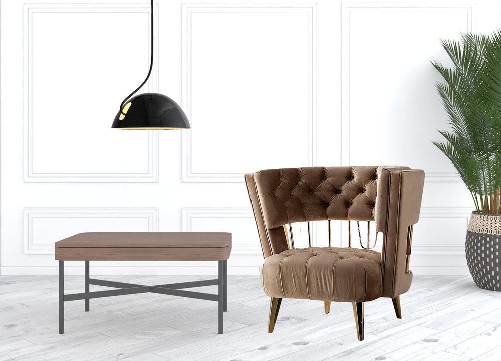 38" Beige And Gold Velvet Tufted Barrel Chair