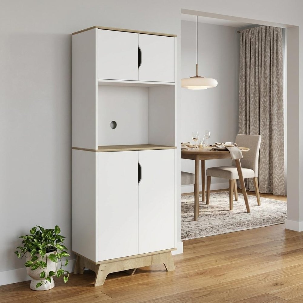 67" Natural And White Wood Four Door Pantry Or Storage Closet