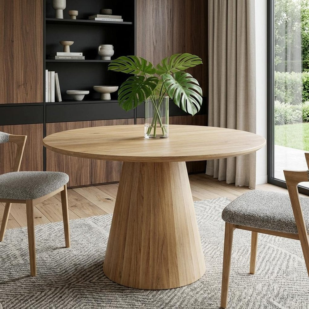 42" Natural Solid Wood Pedestal Base Round Top Dining Table