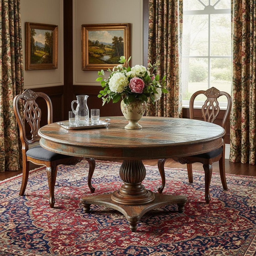 72" Brown Rounded Solid Wood Dining Table