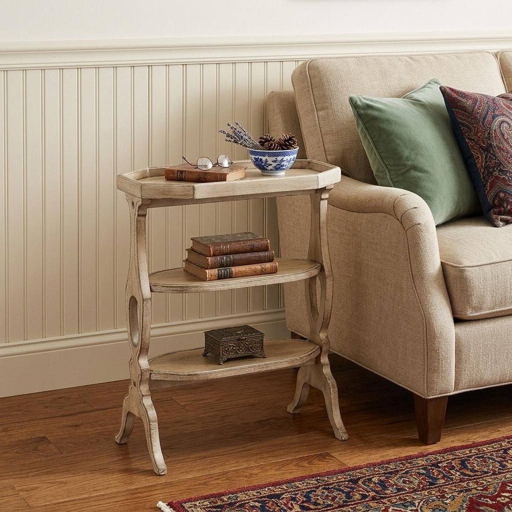 28" Gray End Table With Two Shelves