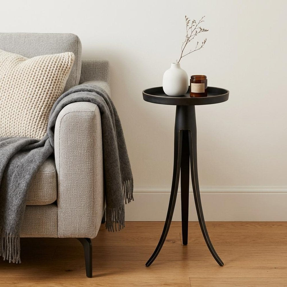 24" Black Distressed Aluminum Round End Table