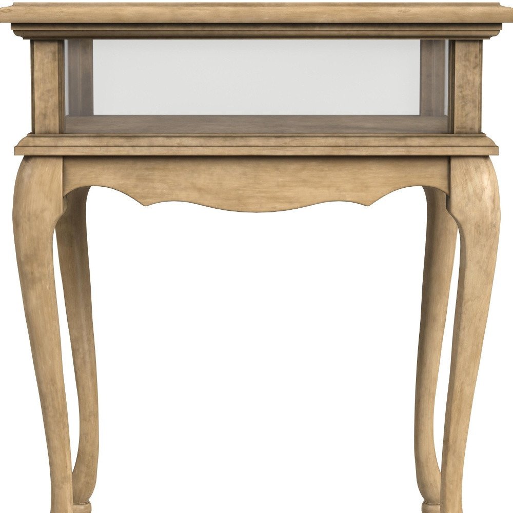 25" Beige Distressed Glass And Solid Wood End Table