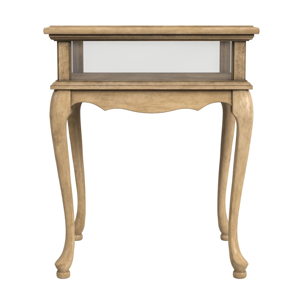 25" Beige Distressed Glass And Solid Wood End Table