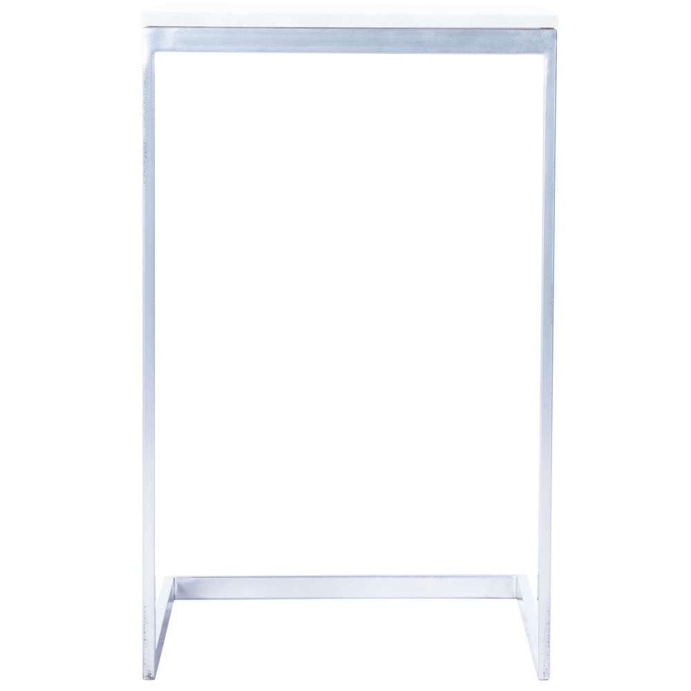 26" Silver and White Marble Square C Shape End Table