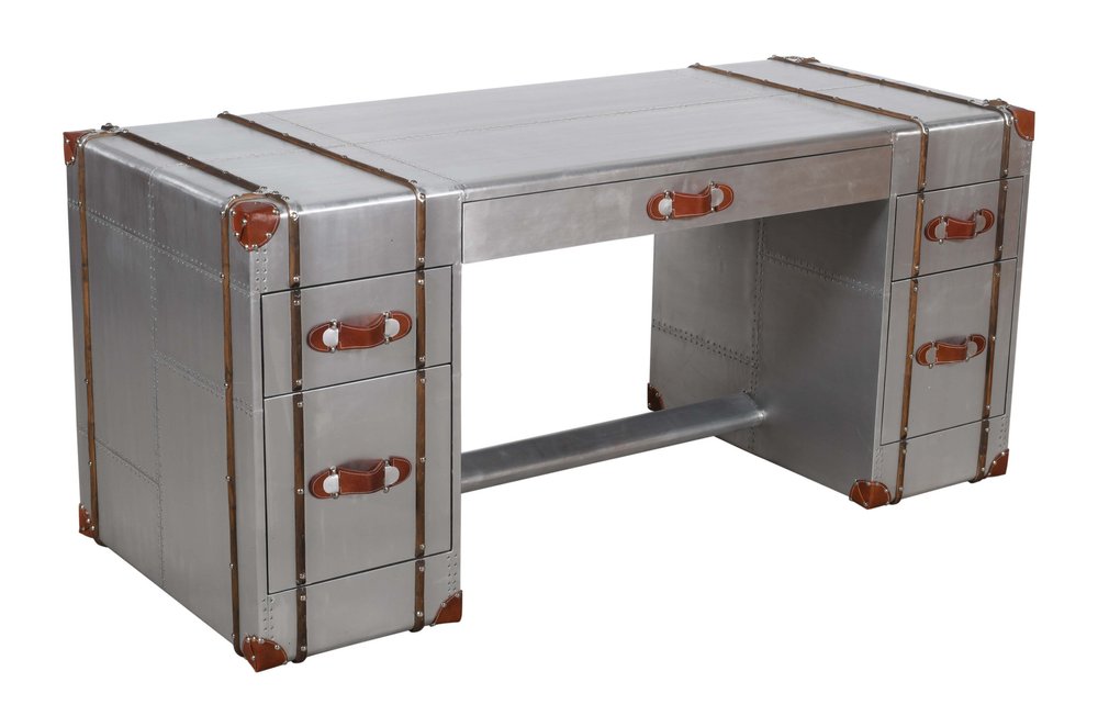 72" Silver Aluminum Executive Desk With Five Drawers