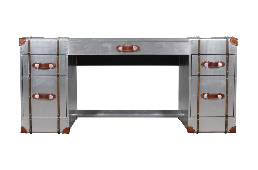 72" Silver Aluminum Executive Desk With Five Drawers