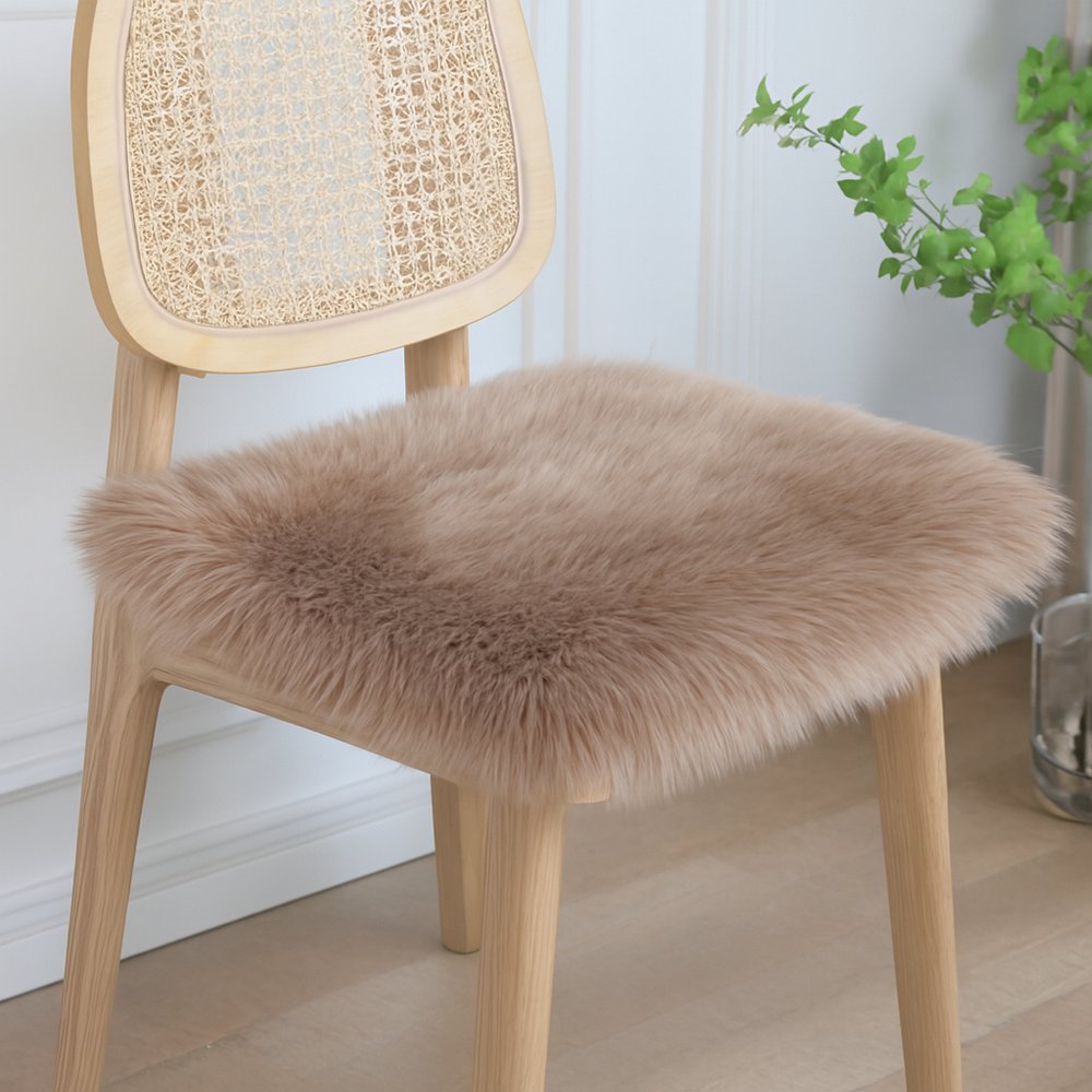 Set Of Two 17" X 17" Taupe Wool Solid Color Chair Pads