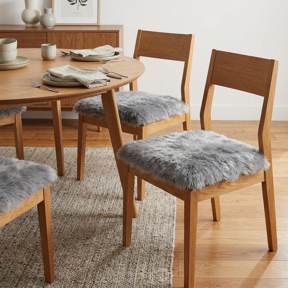 Set Of Four 17" X 17" Grey Wool Chair Pads