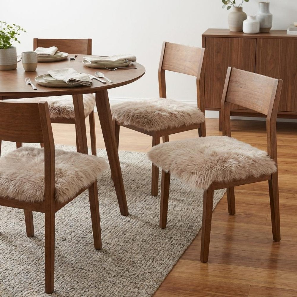 Set Of Four 17" X 17" Taupe Wool Chair Pads