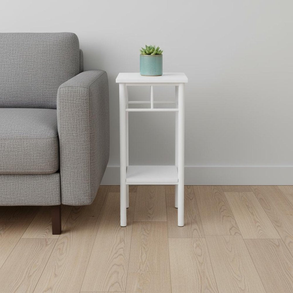 28" White Square End Table With Shelf