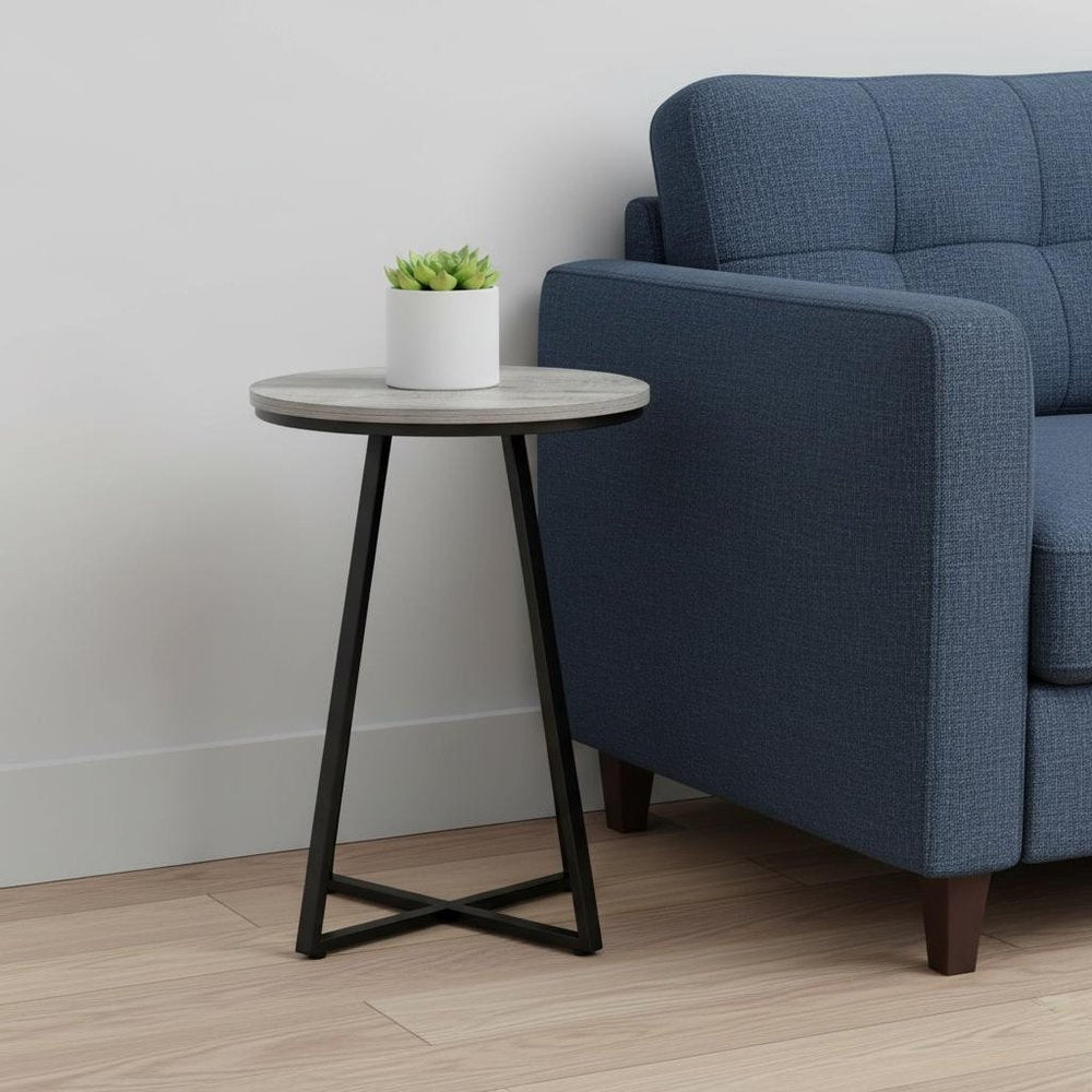 22" Black And Gray Round End Table