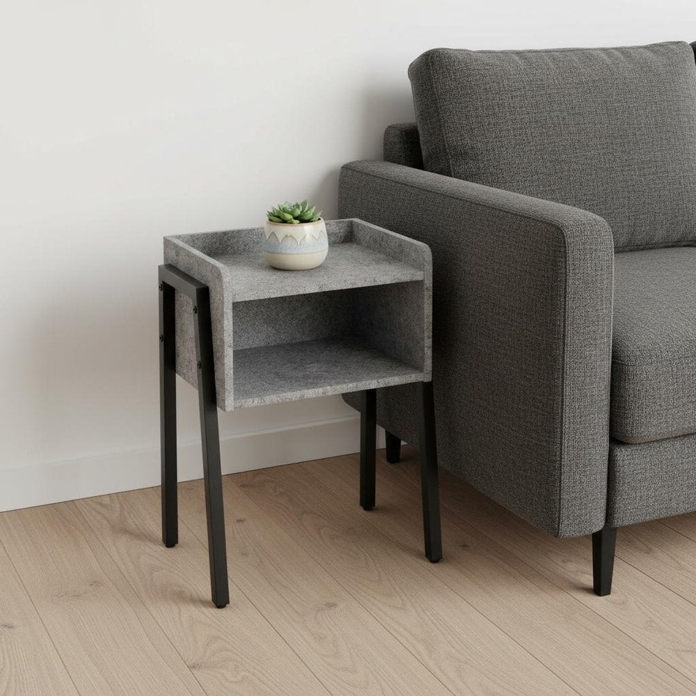 23" Dark Gray And Black Wood And Iron End Table With Shelf