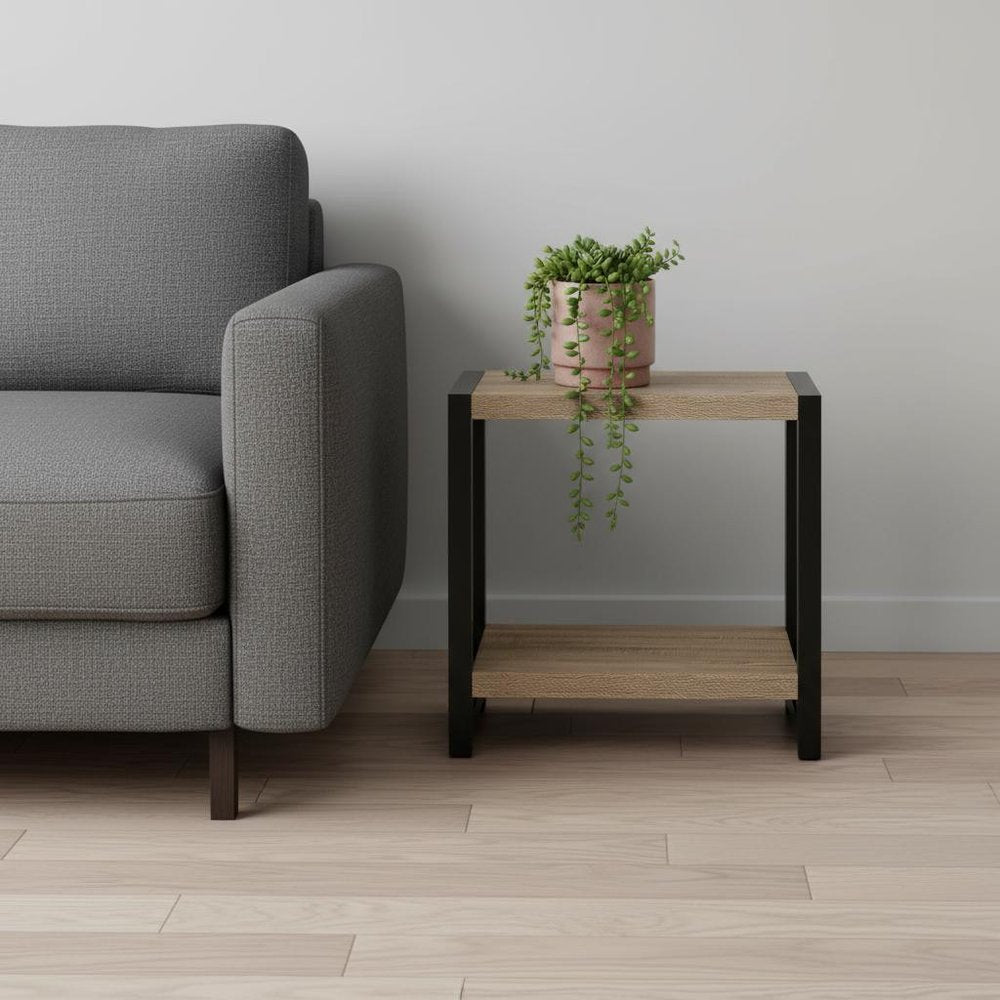 22" Black And Deep Taupe End Table With Shelf