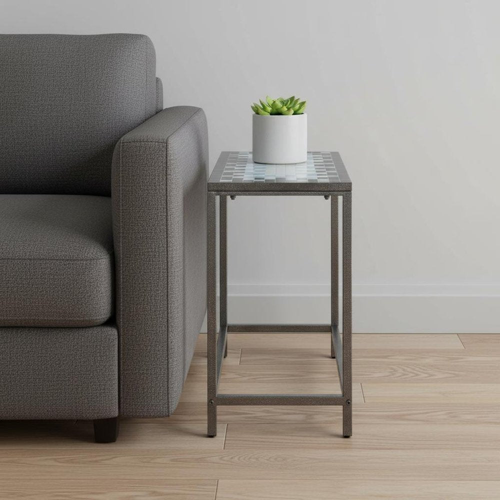 22" Gray And White Tile End Table