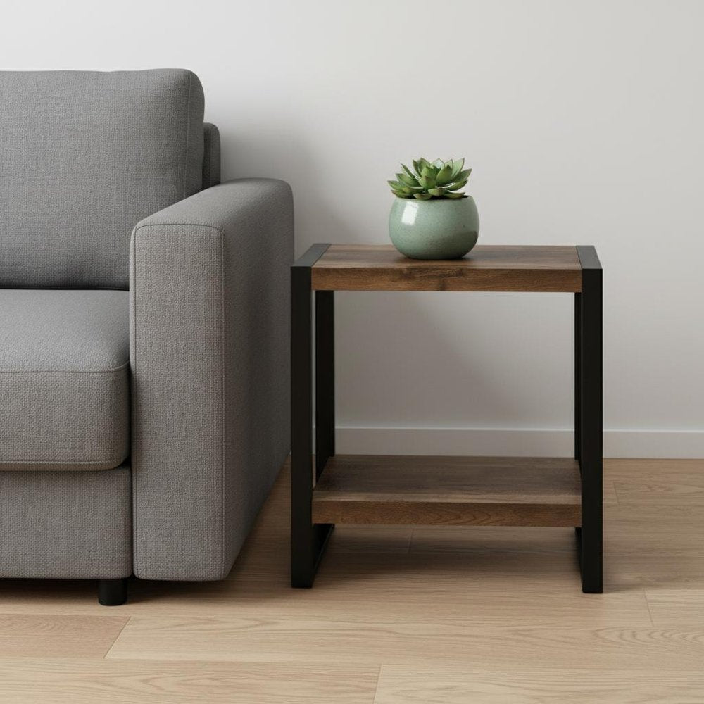 24" Black And Brown End Table With Shelf