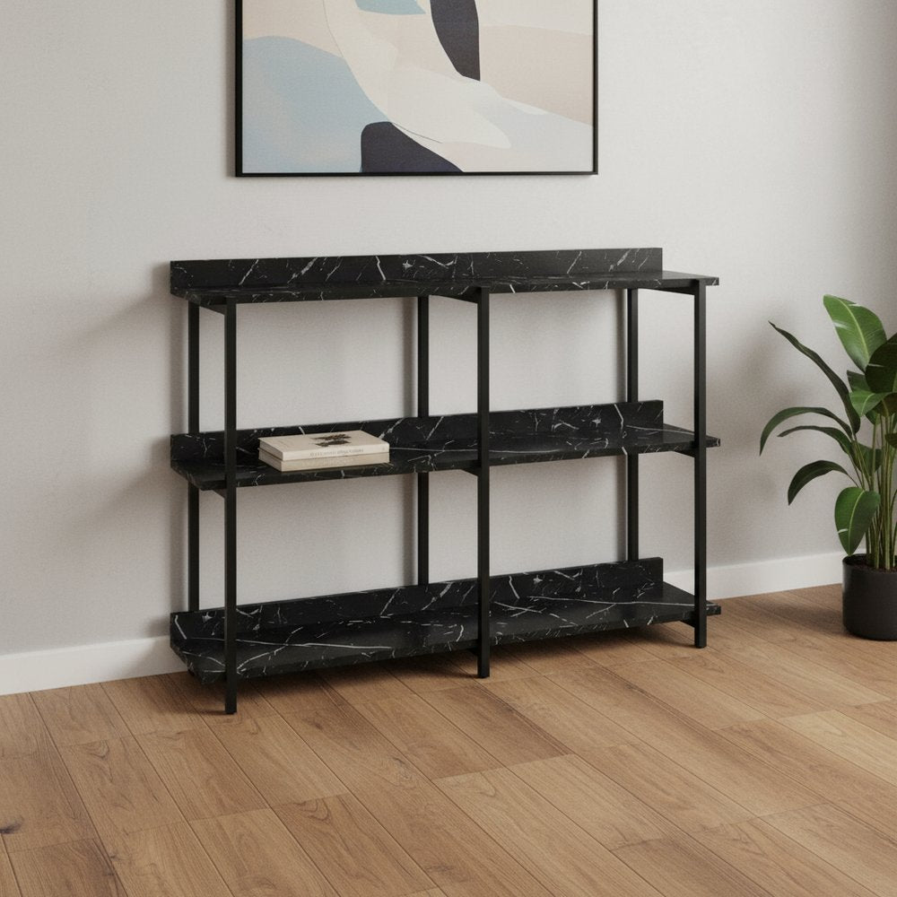 34" Black End Table With Three Shelves