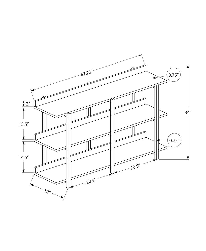 34" Black End Table With Three Shelves