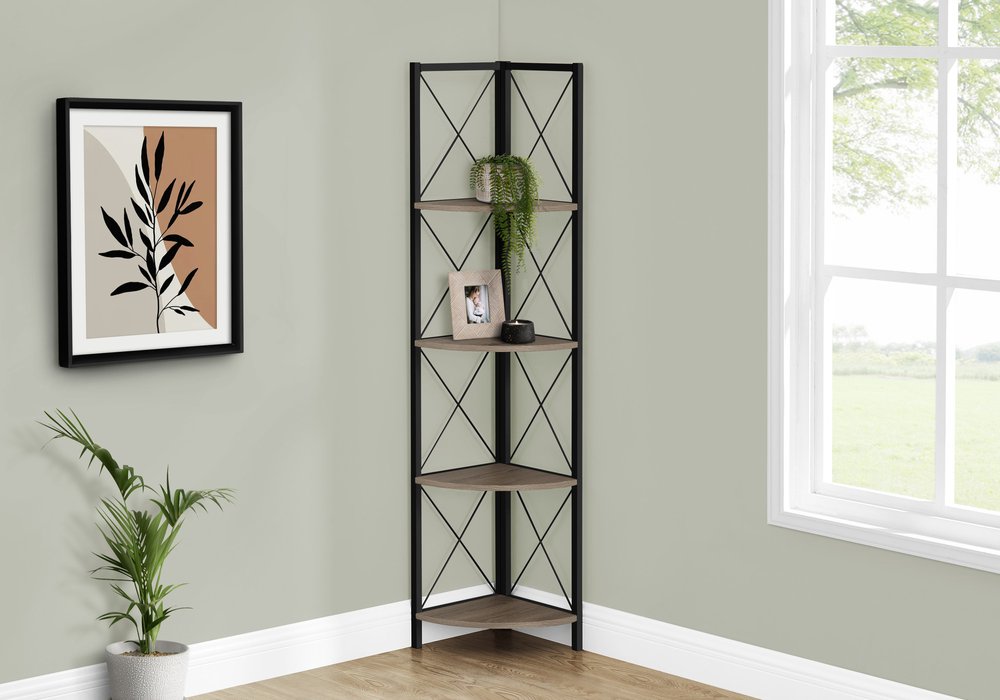 59" Taupe Metal Corner Bookcase