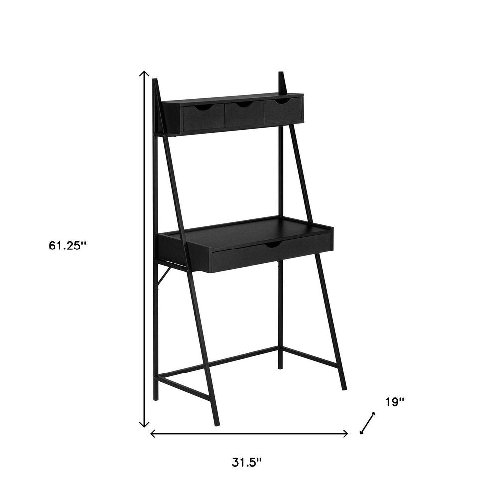 32" Black Computer Desk With Four Drawers