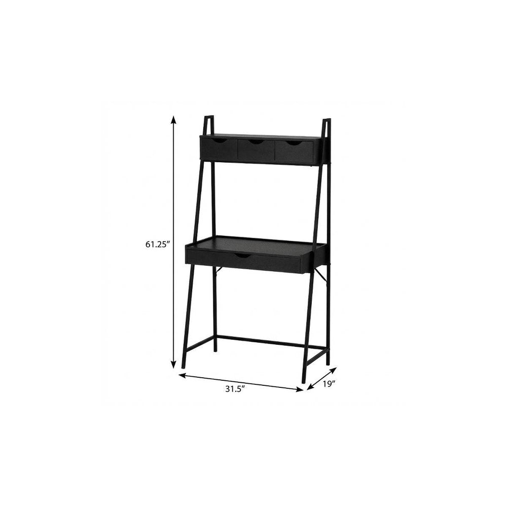 32" Black Computer Desk With Four Drawers