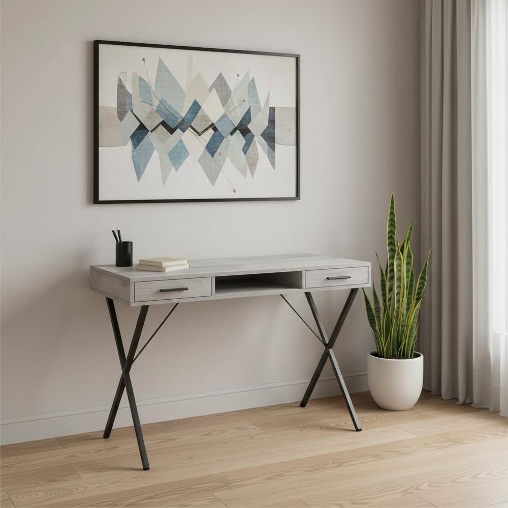 42" Gray and Black Computer Desk With Two Drawers