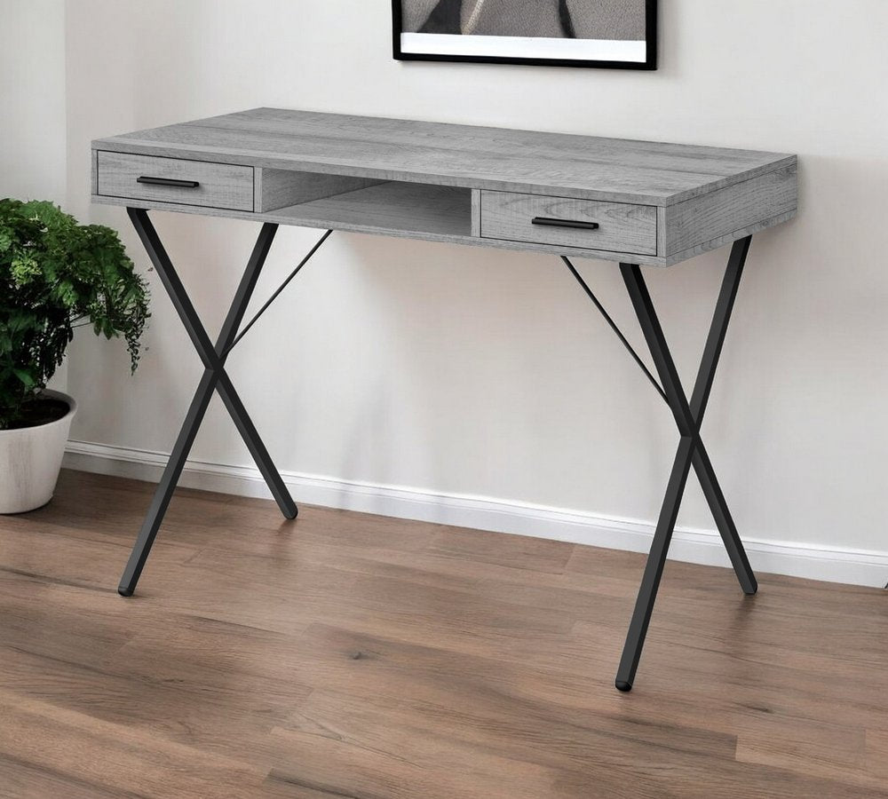 42" Gray and Black Computer Desk With Two Drawers