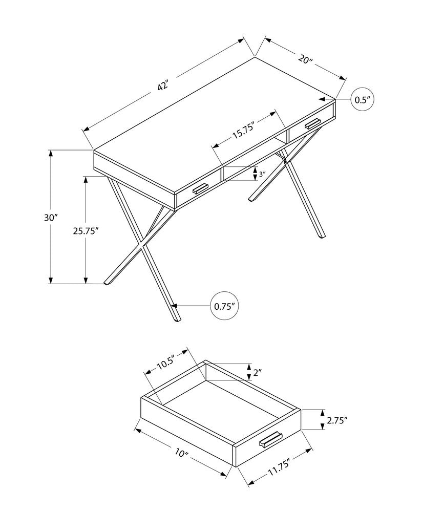 42" White and Black Computer Desk With Two Drawers