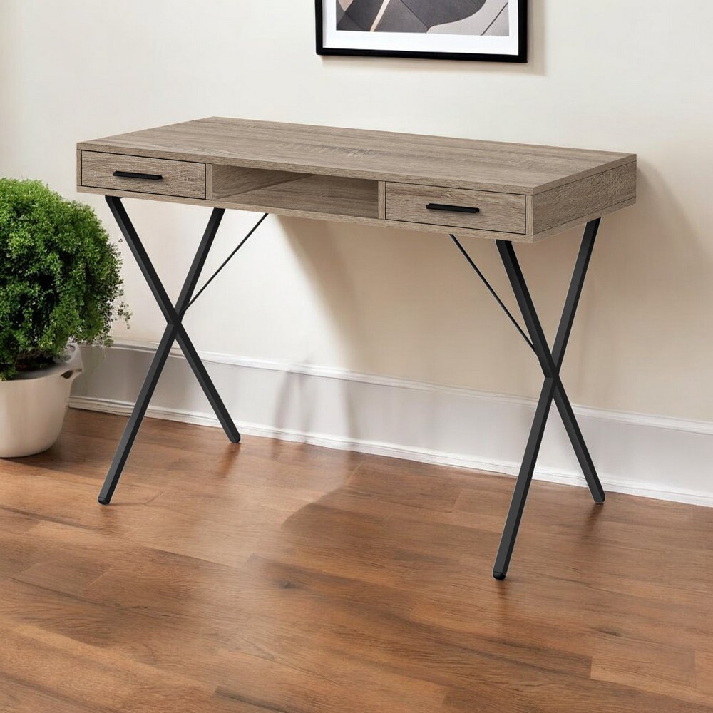 42" Taupe and Black Computer Desk With Two Drawers